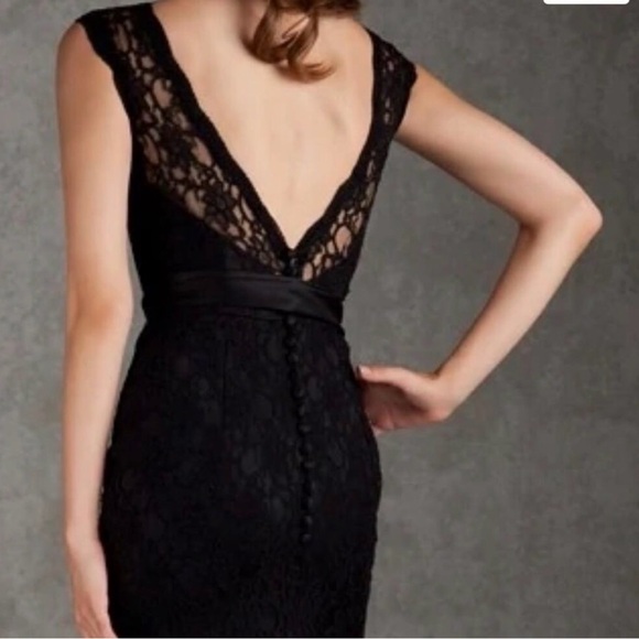 Morilee Black Lace Mermaid Hem 696 Maxi Event Dress with Satin Waist Tie. Size 8 - Picture 4 of 16